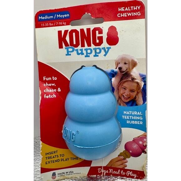 Kong Puppy Dog Chew Toy - Blue - Medium - Non-toxic & non-splintering Chew Toy - Picture 2 of 5